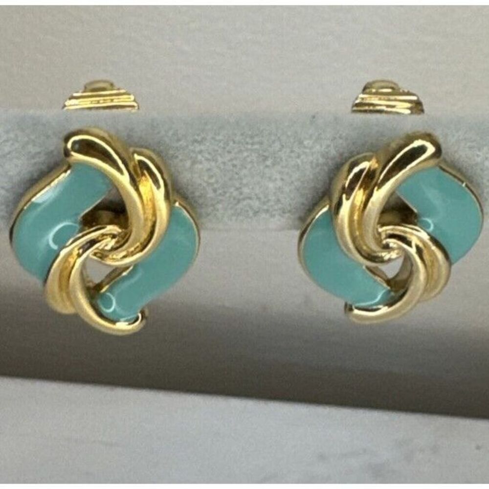AVON Key Biscayne Turquoise Blue Enamel Gold Tone Clip‎ On Earrings